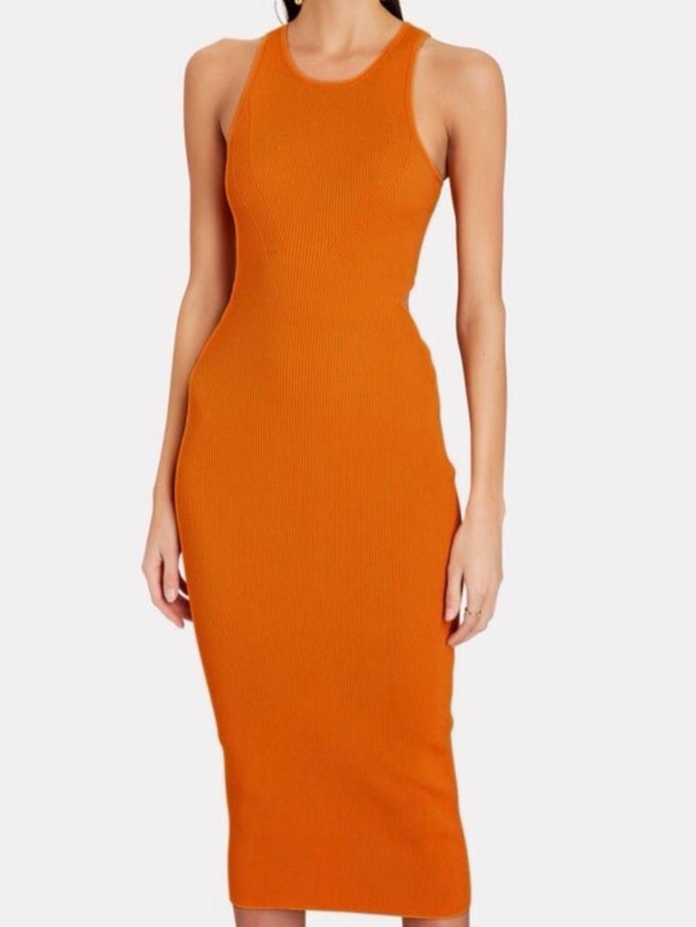 INTERMIX Sleeveless Ribbed Midi Dress in Orange